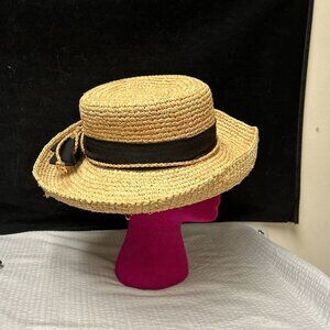 Vintage Women's Raffia straw hat by Twos Company